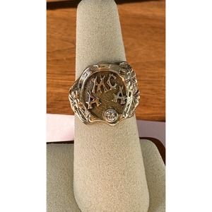 Antique 14K Yellow Gold Mine Cut Diamond MCAA Initial Signet Ring Size 7 9.66 G